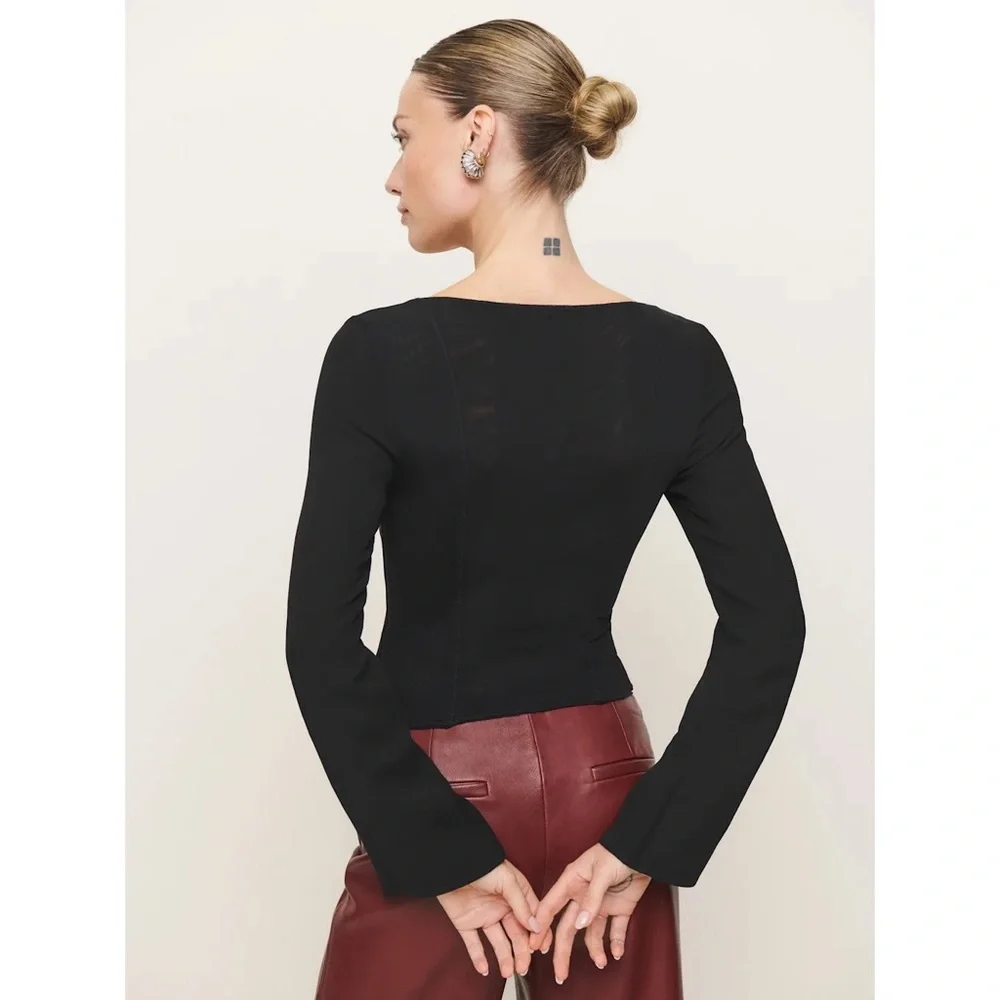 Reformation Amina Corset Bustier Long Sleeve Top in Black - Picture 2 of 10